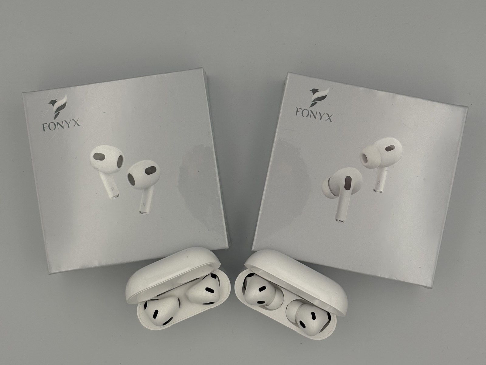 FonyxPods 3 et FonyxPods Pro 2 dans leur emballage FONYX