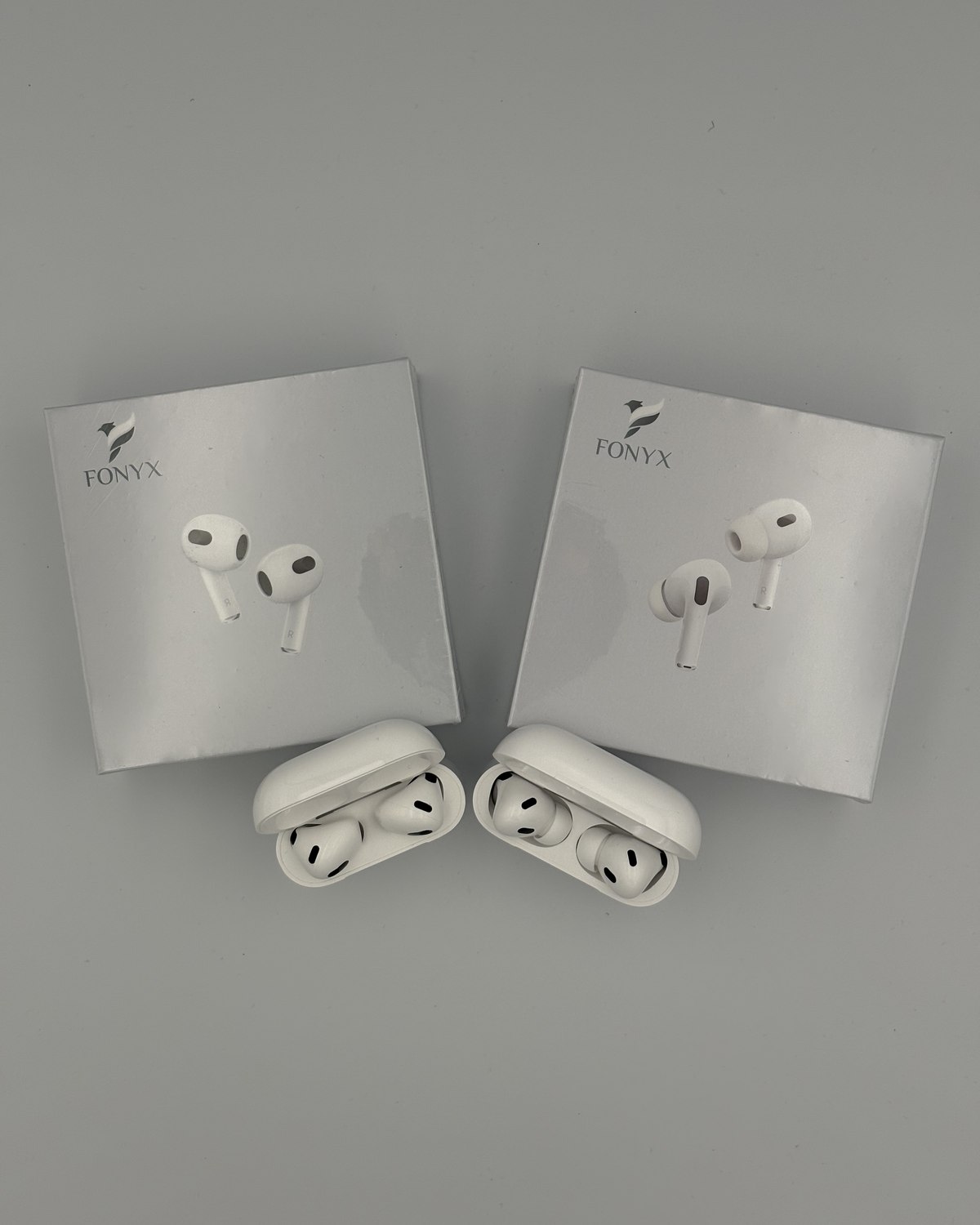 FonyxPods 3 et FonyxPods Pro 2 dans leur emballage FONYX